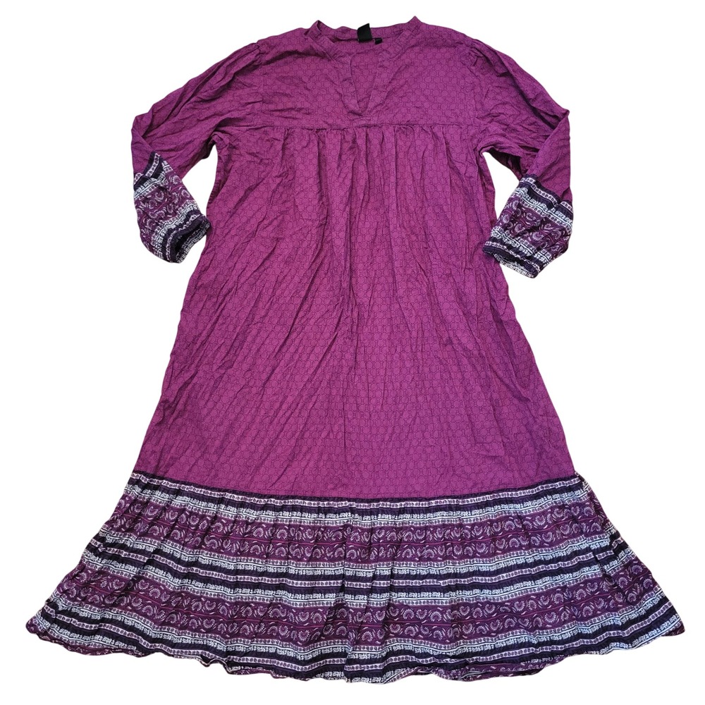 Anna Sui Uniqlo M Dress Purple Boho Hippie Peasant Cottage Prairie Floral Cotton